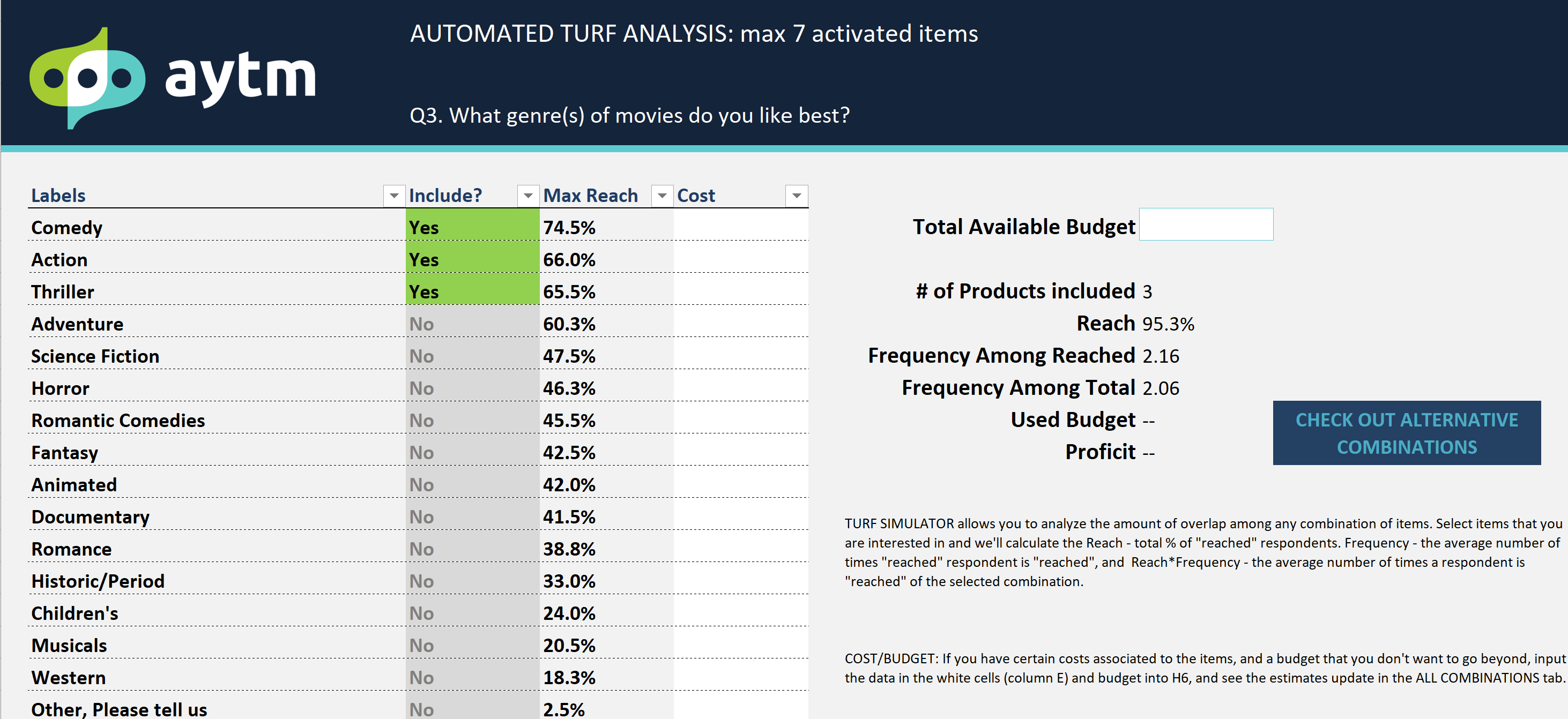 TURF Simulator Export aytm Help Center