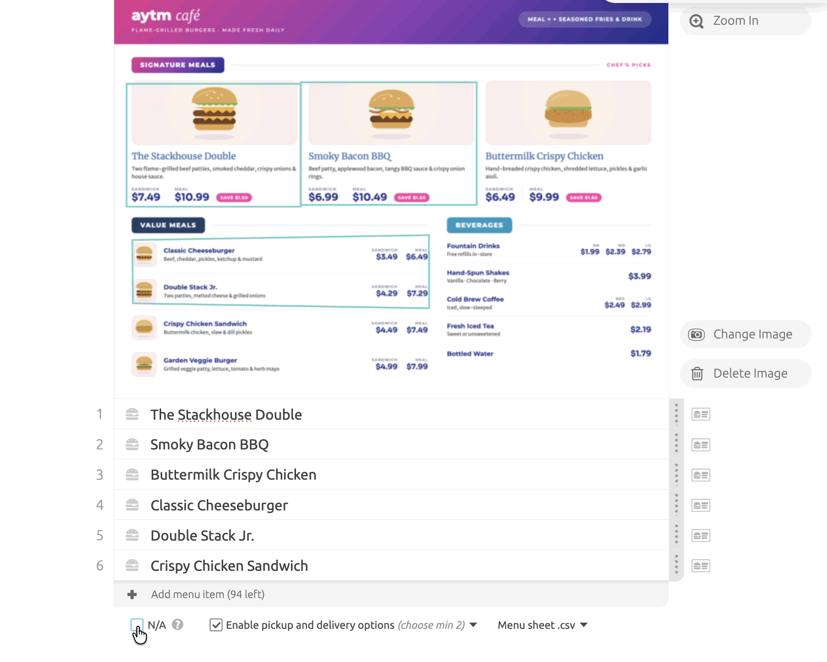 Enabling the N/A opt-out option on a Menu Test question