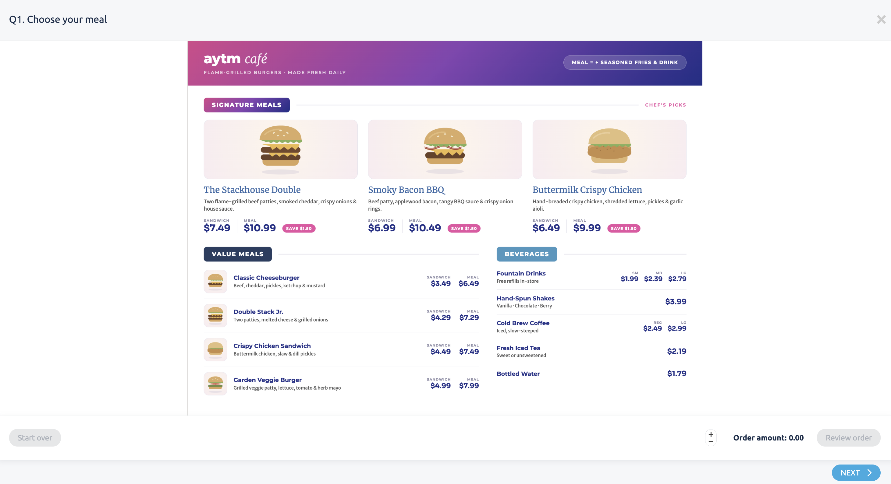 Menu Test respondent experience on desktop
