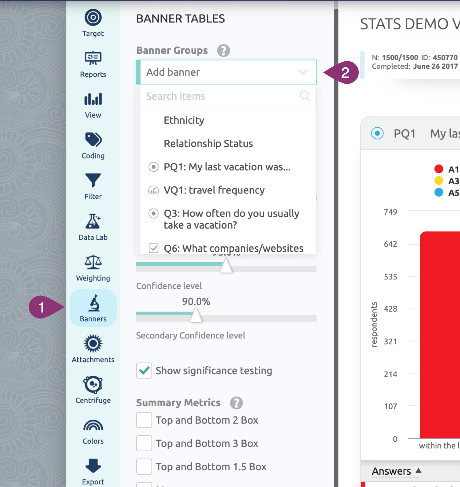 Selecting a Virtual Question from the Add banner drop-down
