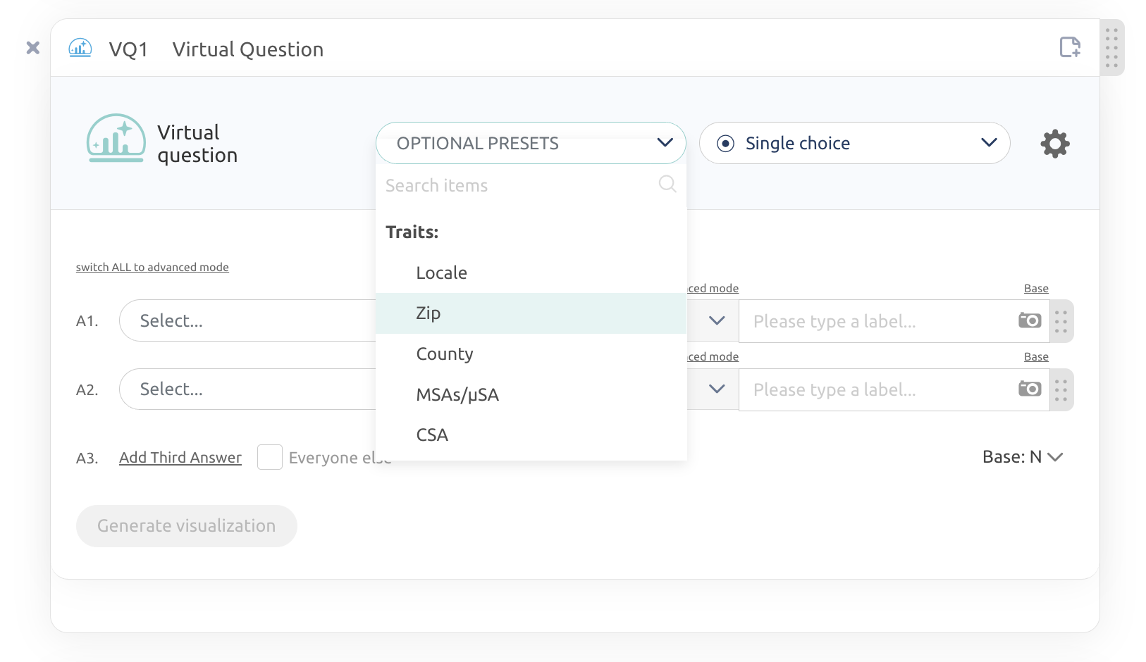 Virtual Question demographic presets