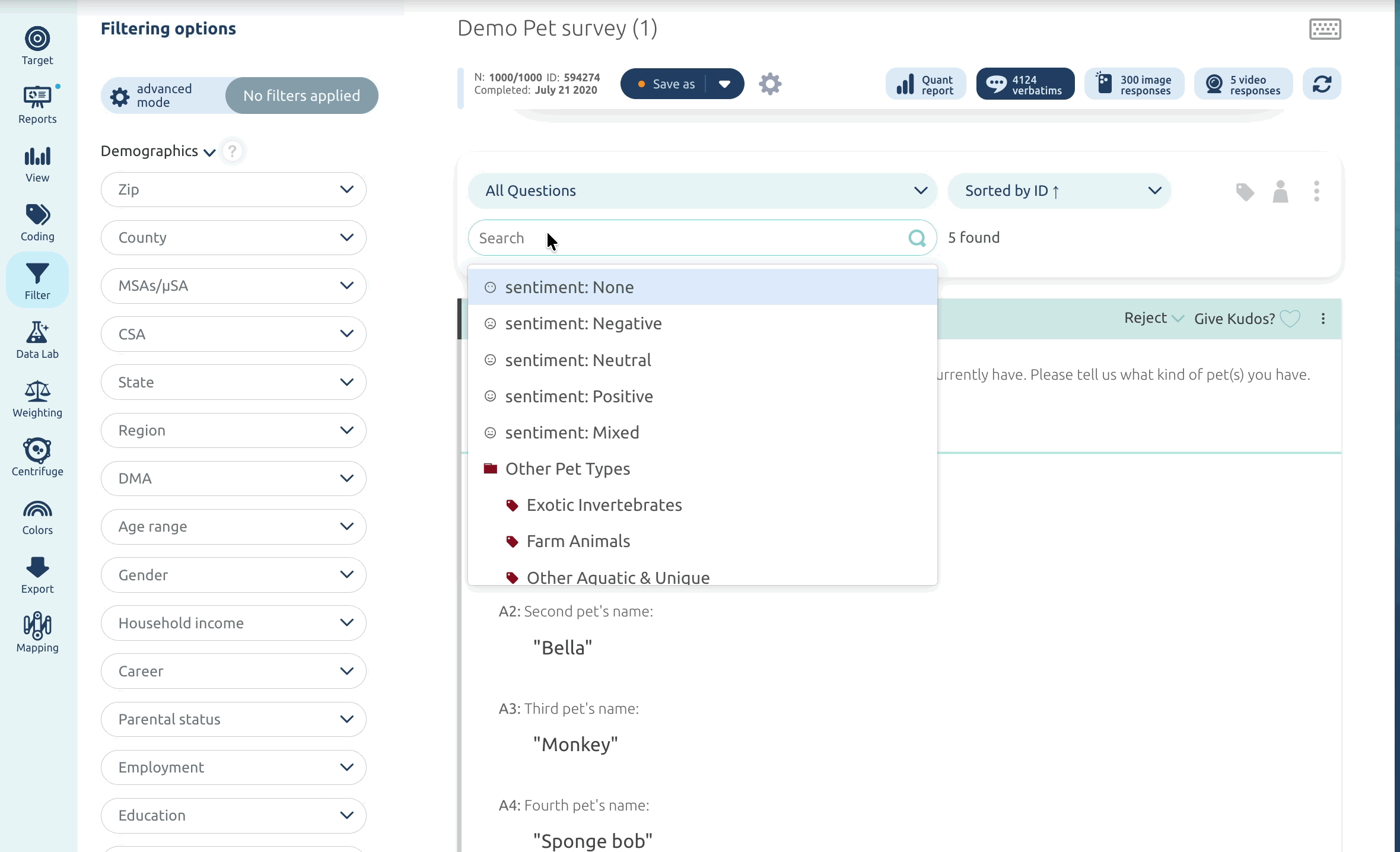 Creating an advanced filter from the Verbatims page