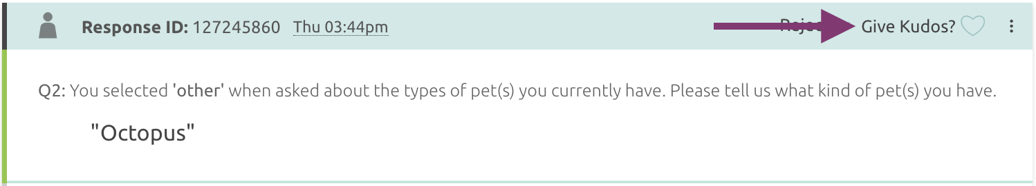 Give Kudos button on an individual verbatim response