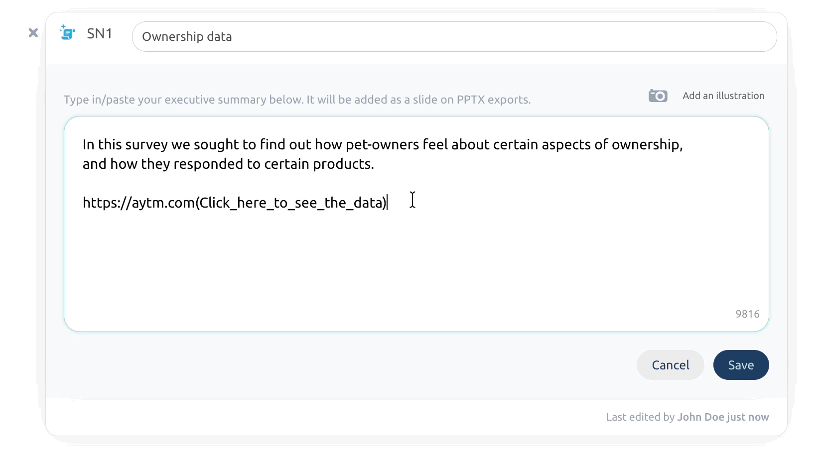 Formatting a hyperlink inside a Storytelling Note