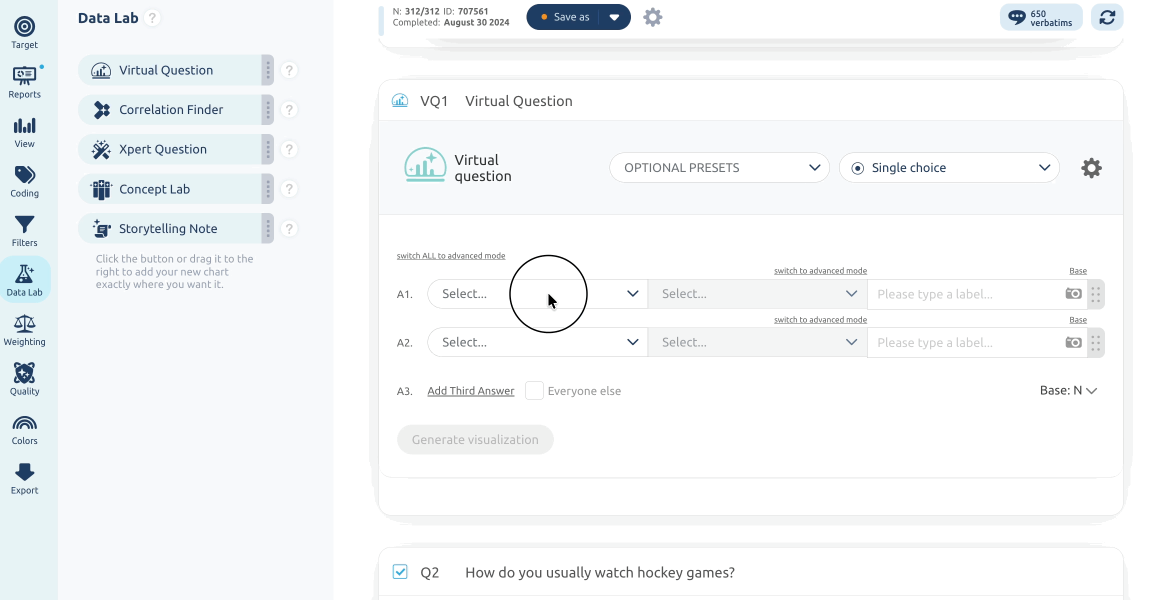 Adding an Everyone else row to a Virtual Question and generating the chart