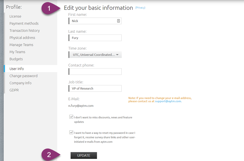 Changing User Info Profile aytm Help Center